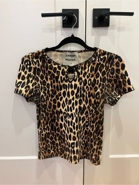 Damson Madder Leopard Print Short Sleeve pointelle Tee - US 6/ UK 10